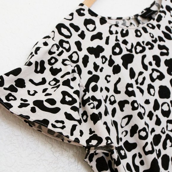 Who What Wear Linen Blend Leopard Animal Flutter Sleeves Tiered Midi Dress XXL - Picture 5 of 16